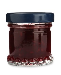 Glass jar with sweet jam isolated on white