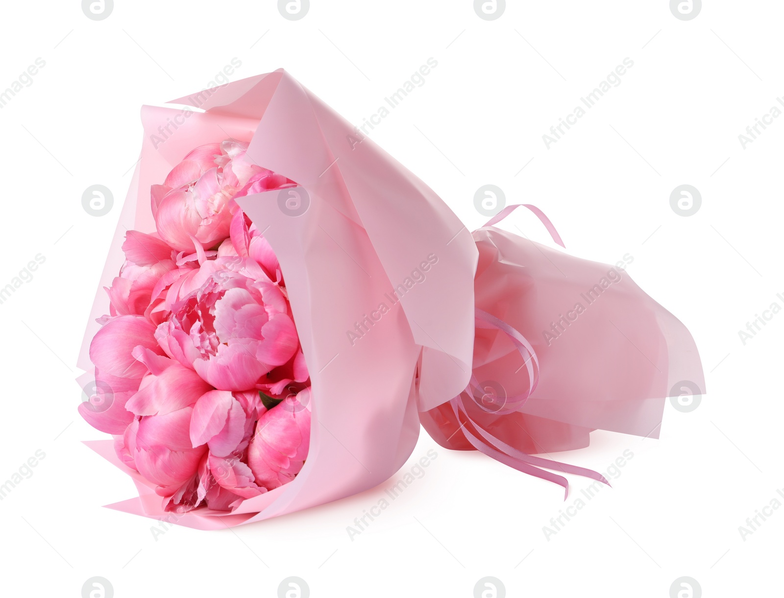 Photo of Beautiful bouquet of pink peonies isolated on white