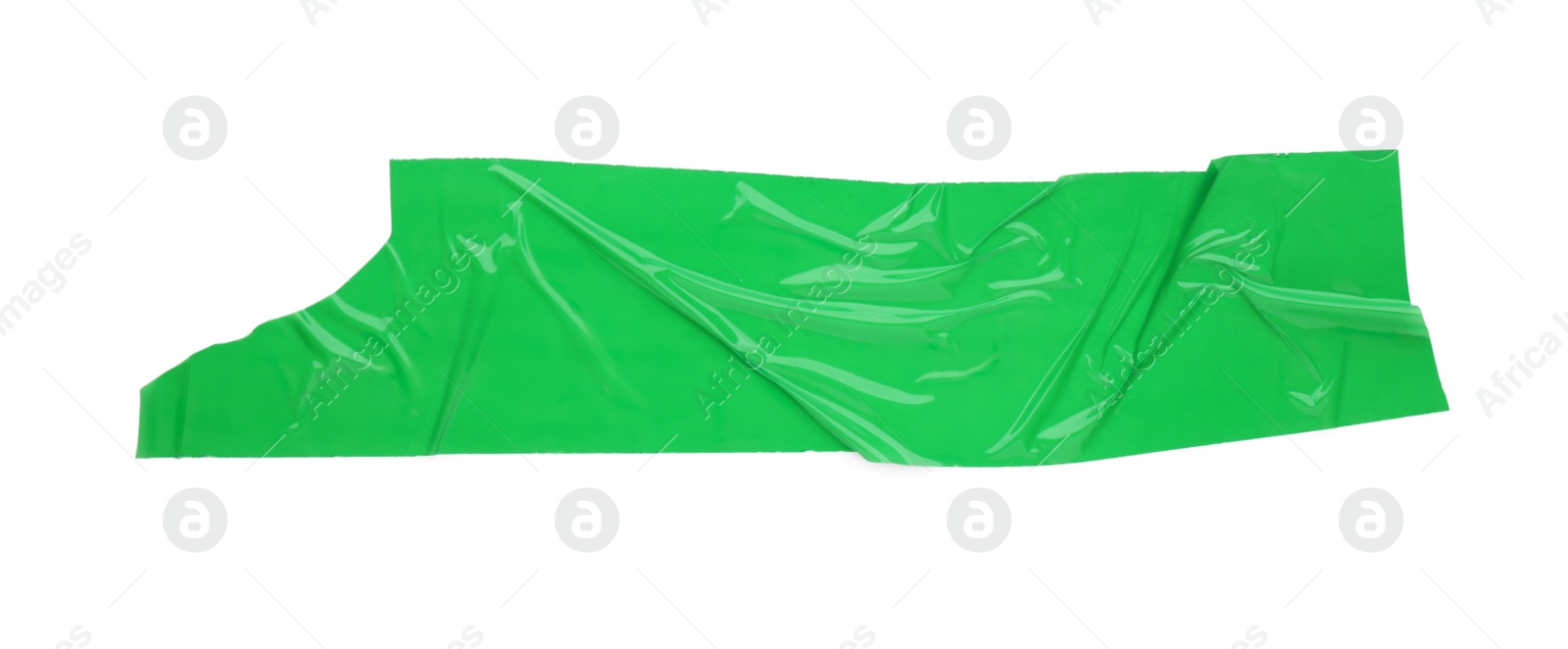 Photo of Piece of green adhesive tape isolated on white, top view