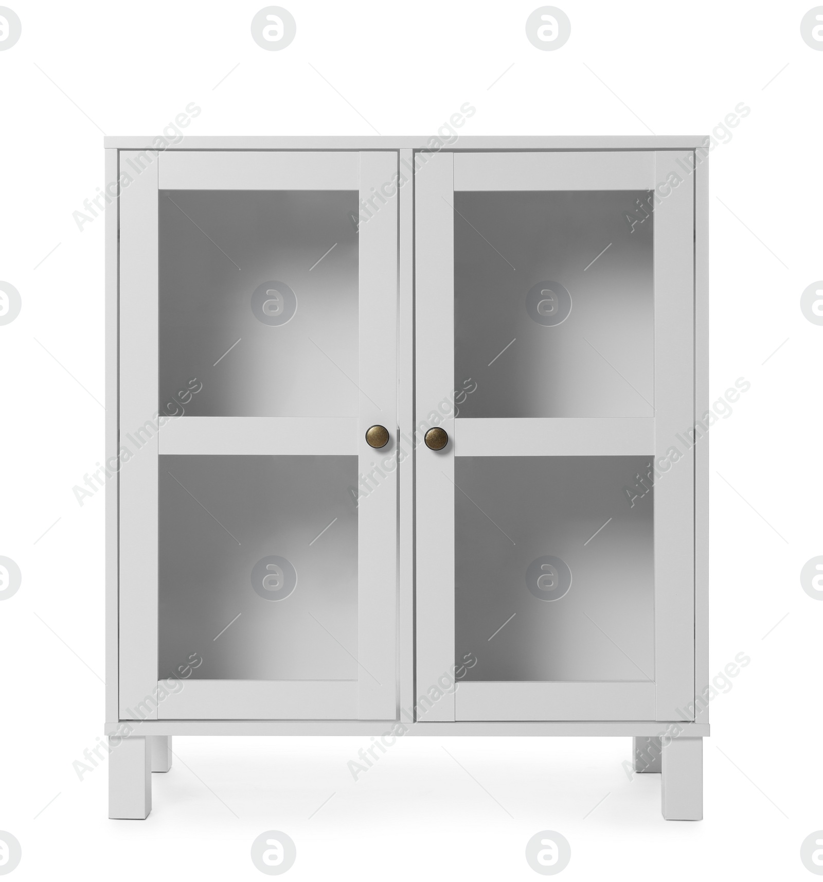 Photo of Empty wooden cabinet on white background. Stylish home furniture