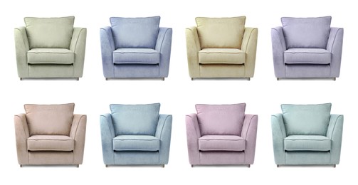 Different colorful armchairs isolated on white, set