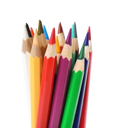 Colorful pencils on white background