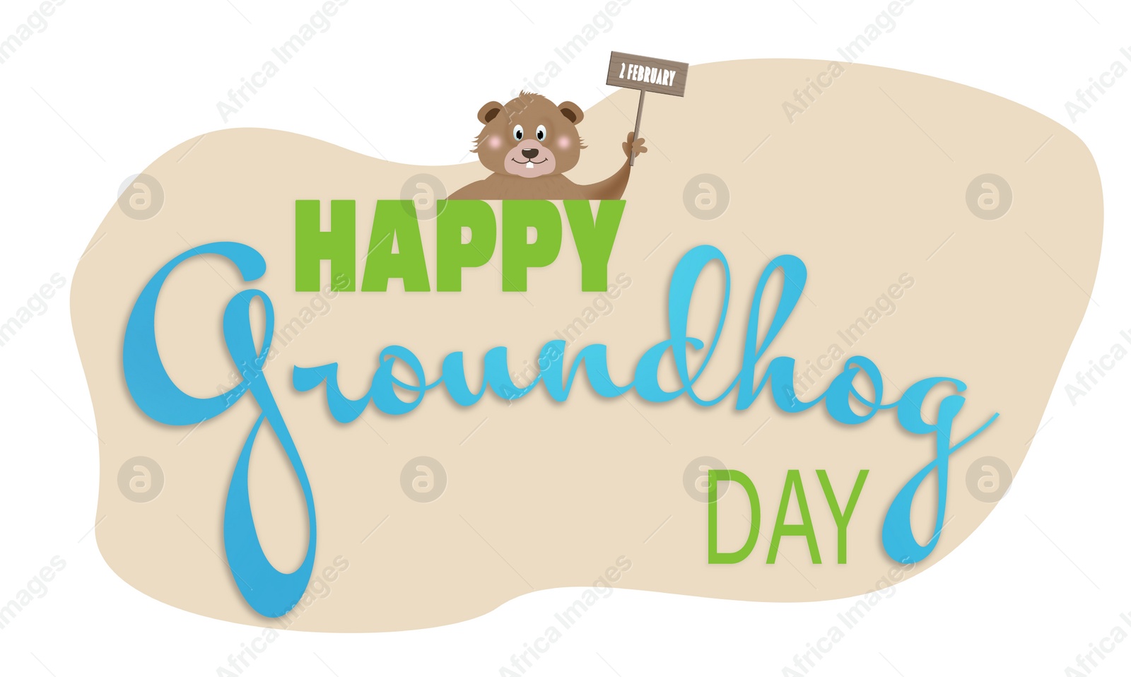 Illustration of Happy Groundhog Day greeting card with cute cartoon animal