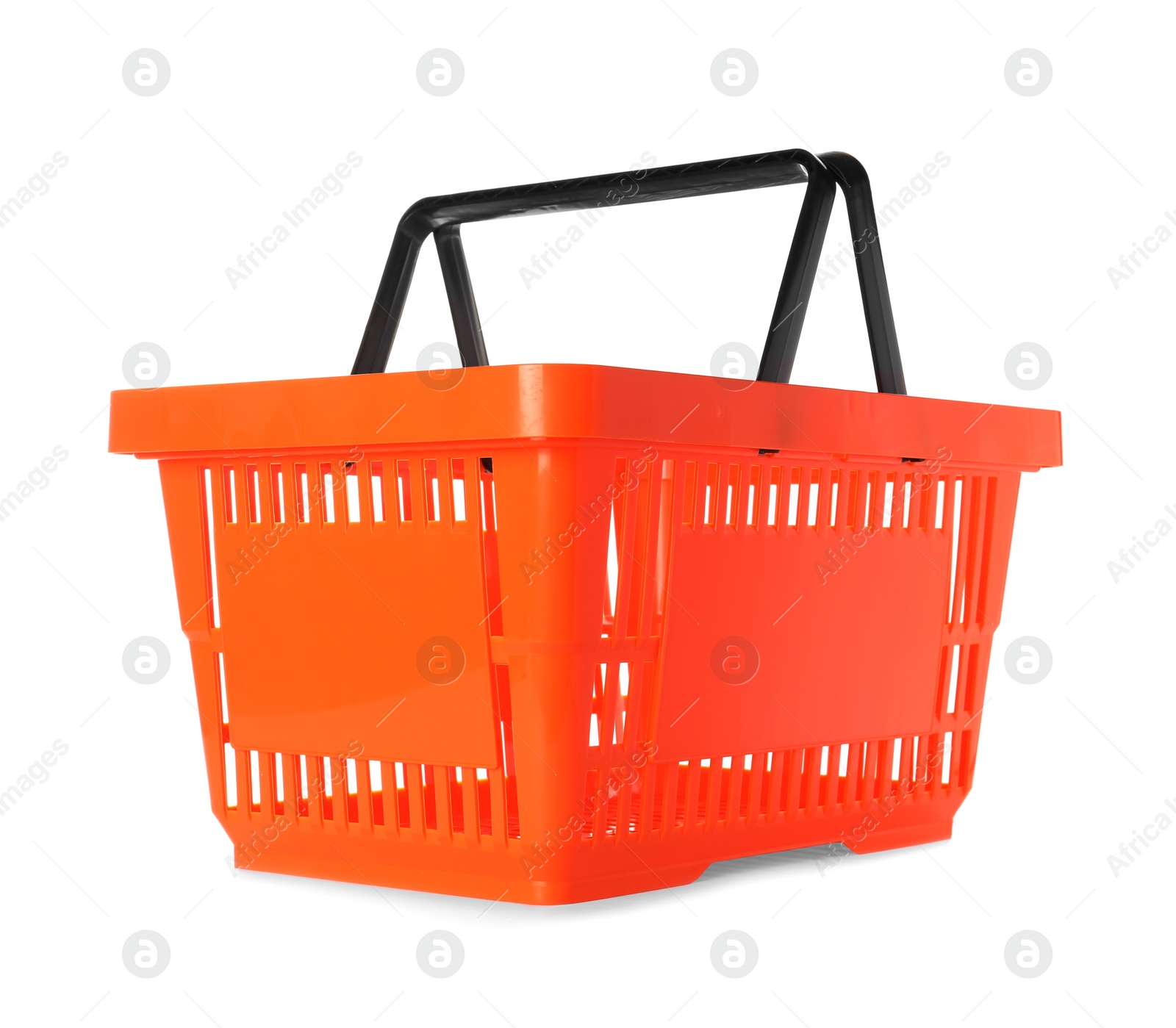 Photo of Color plastic shopping basket on white background