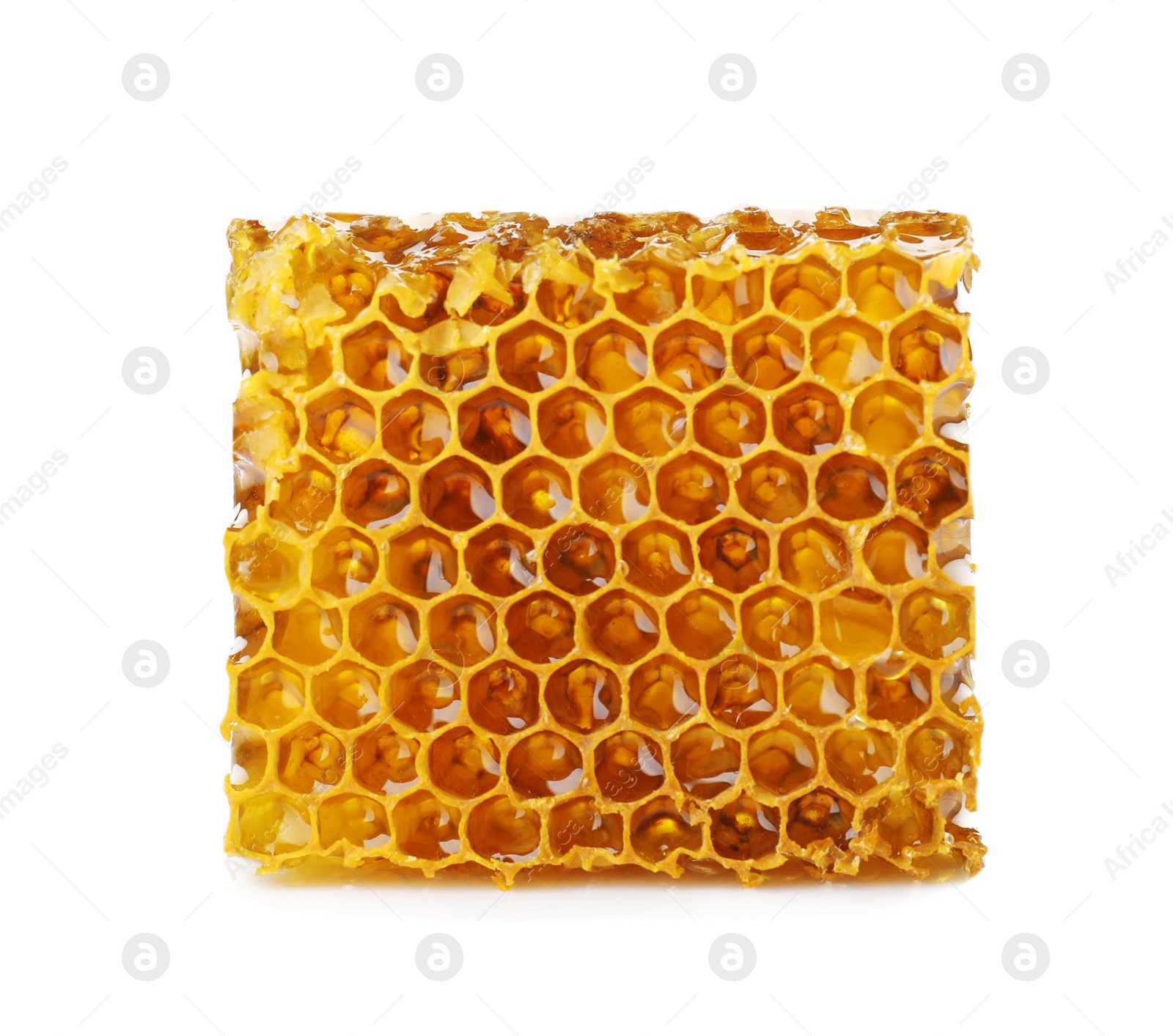 Photo of Fresh honeycomb on white background, top view