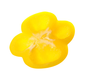 Photo of Slice of yellow bell pepper isolated on white