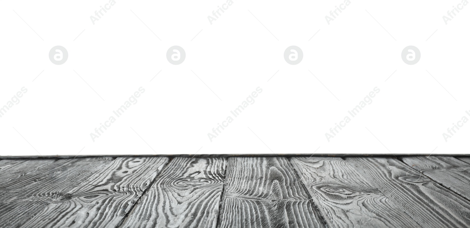 Photo of Empty wooden table surface on white background. Mockup for design