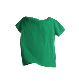 Green t-shirt isolated on white. Stylish clothes