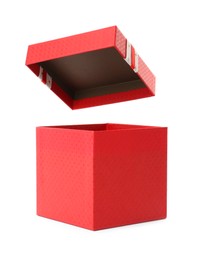 Photo of Beautiful red gift box with lid on white background