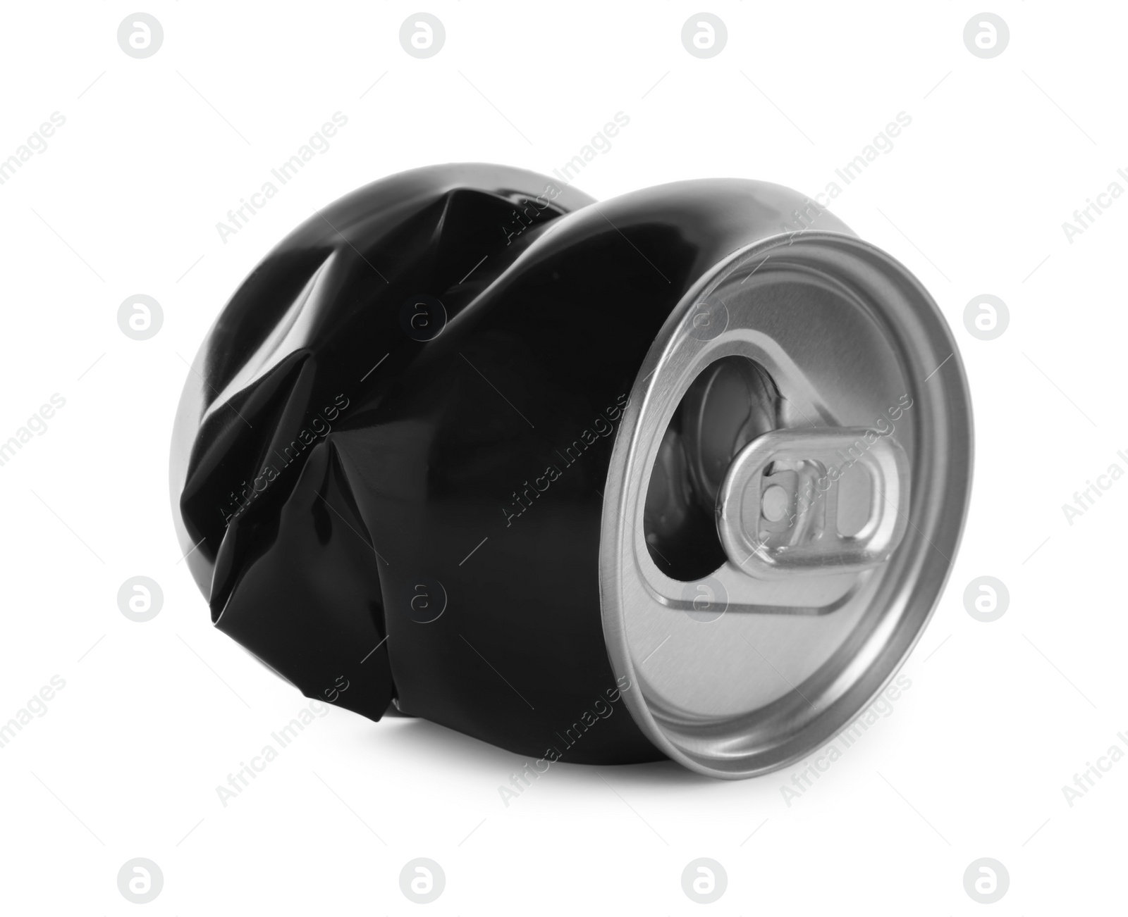 Photo of Black crumpled can with ring isolated on white