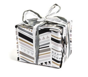 Beautiful gift box with ribbon on white background