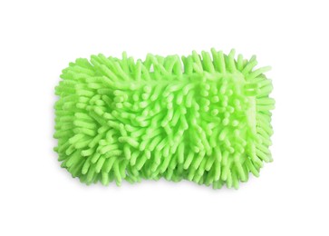 Photo of Green car wash mitt isolated on white, top view