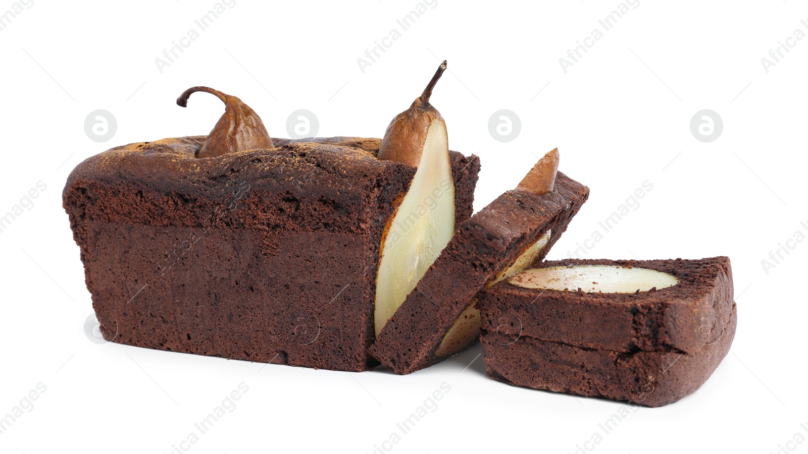 Tasty pear bread isolated on white. Homemade cake Photo of Tasty pear bread isolated on white. Homemade cake