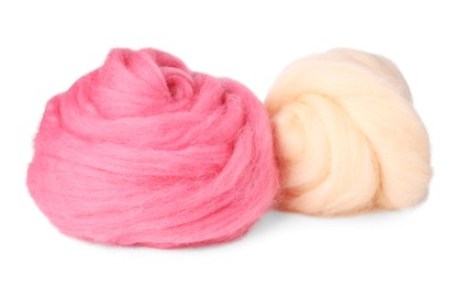 Photo of Beige and pink felting wool isolated on white