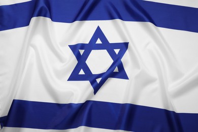 Photo of Flag of Israel as background, top view. National symbol