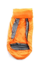 Photo of Sleeping bag on white background. Camping equipment