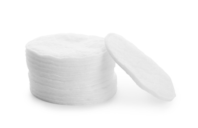 Photo of Stack of cotton pads isolated on white
