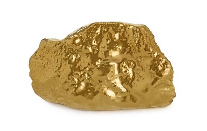 Photo of One beautiful gold nugget on white background
