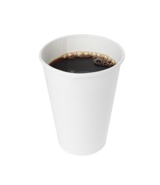 Photo of Paper cup with hot drink isolated on white. Coffee to go