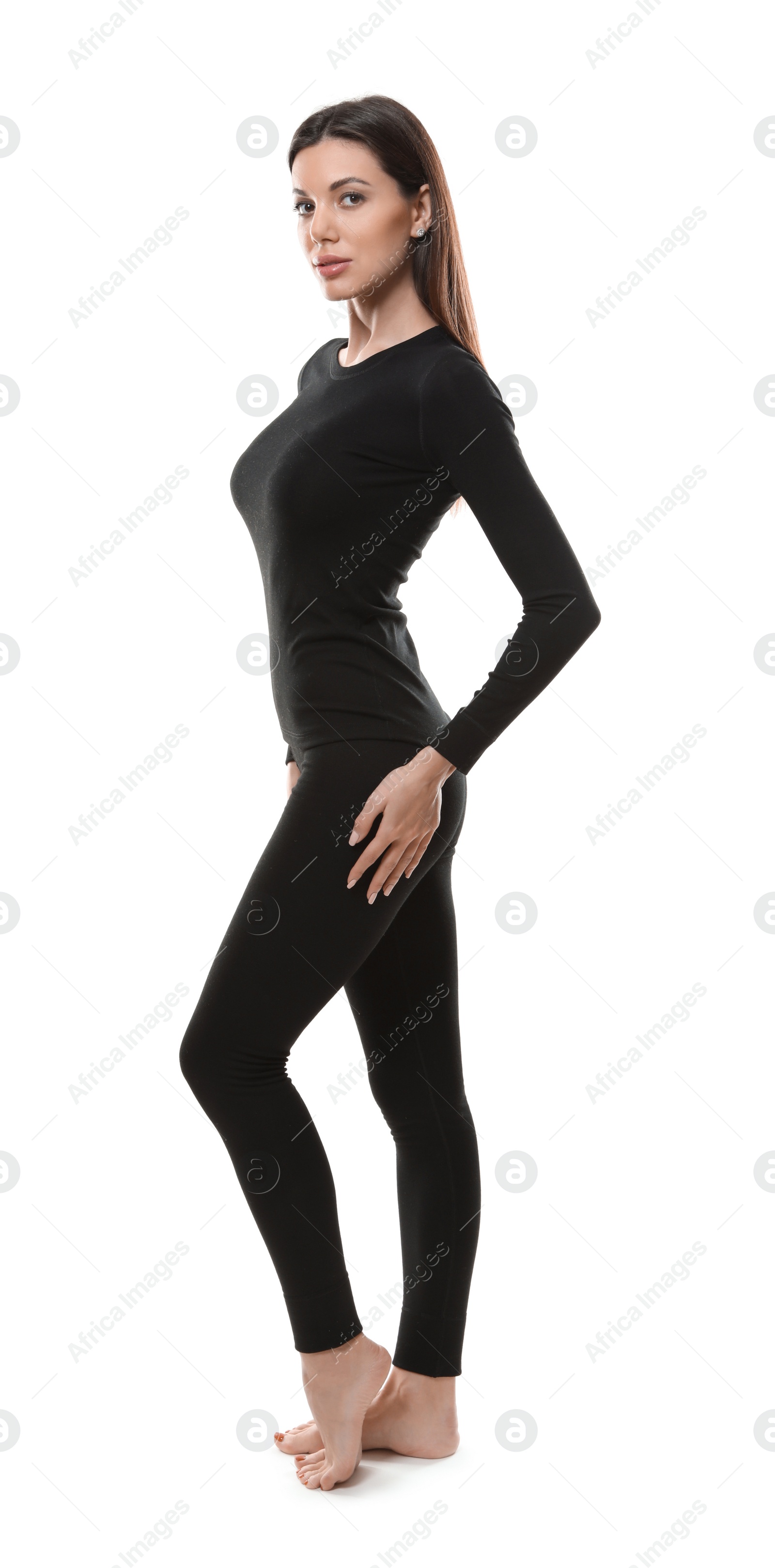 Photo of Woman wearing thermal underwear isolated on white