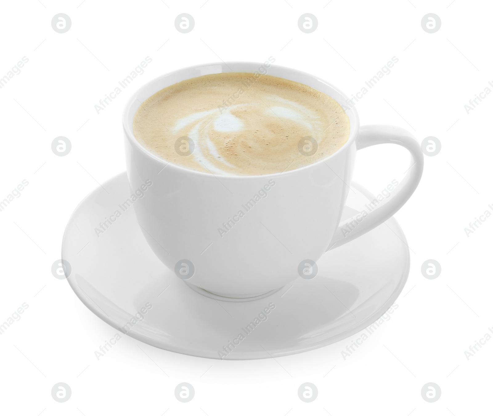 Photo of Cup of tasty coffee isolated on white