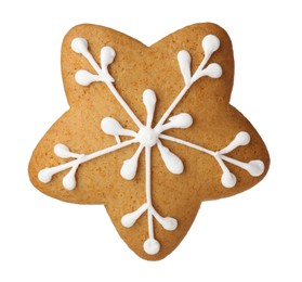 Tasty star shaped Christmas cookie with icing isolated on white