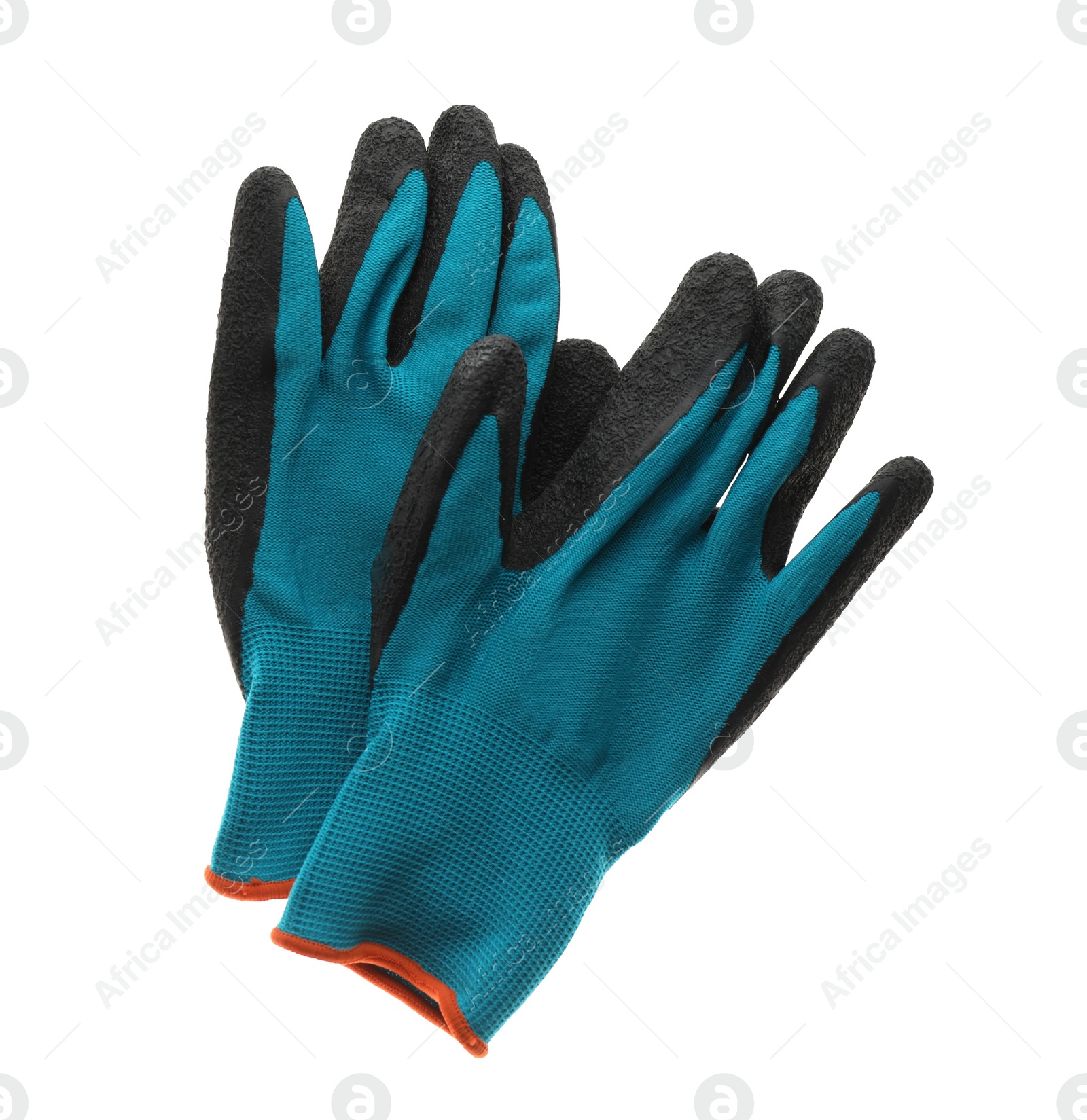 Photo of Pair of gloves on white background, top view. Gardening tool