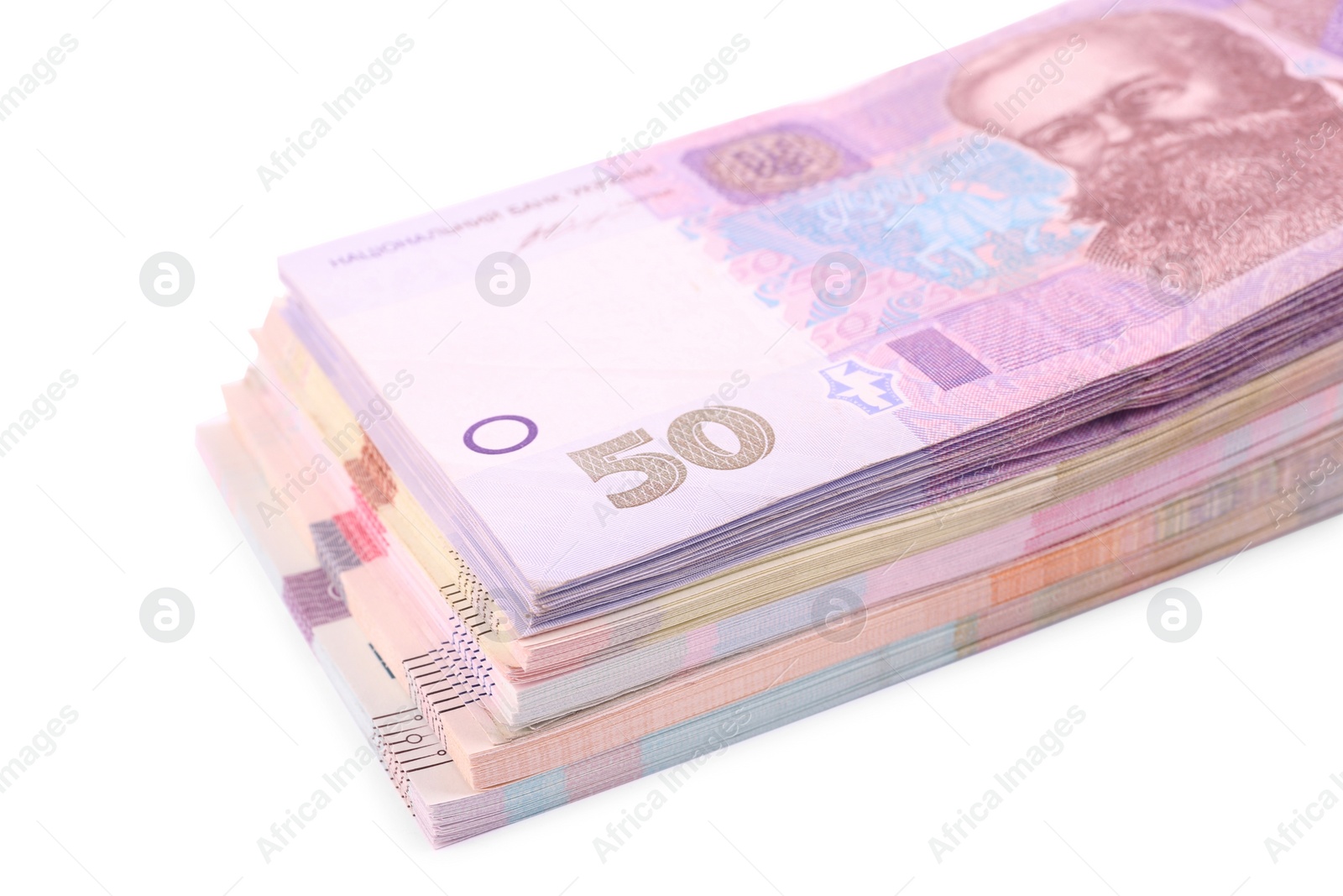 Photo of Ukrainian money on white background. National currency