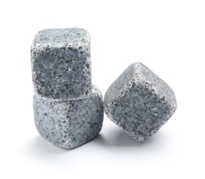 Classic grey whiskey stones on white background