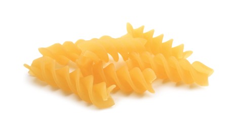 Photo of Raw fusilli pasta isolated on white. Italian cuisine