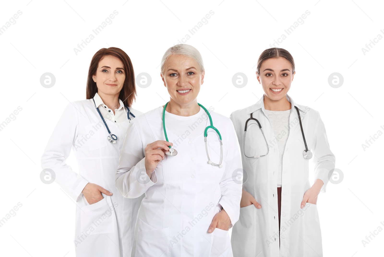 Image of Collage with photos of doctors on white background