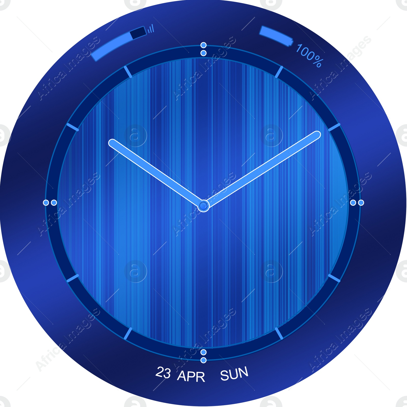 Illustration of Smart watch with analog clock face skin on display