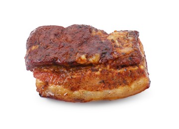 Photo of Piece of tasty baked pork belly isolated on white