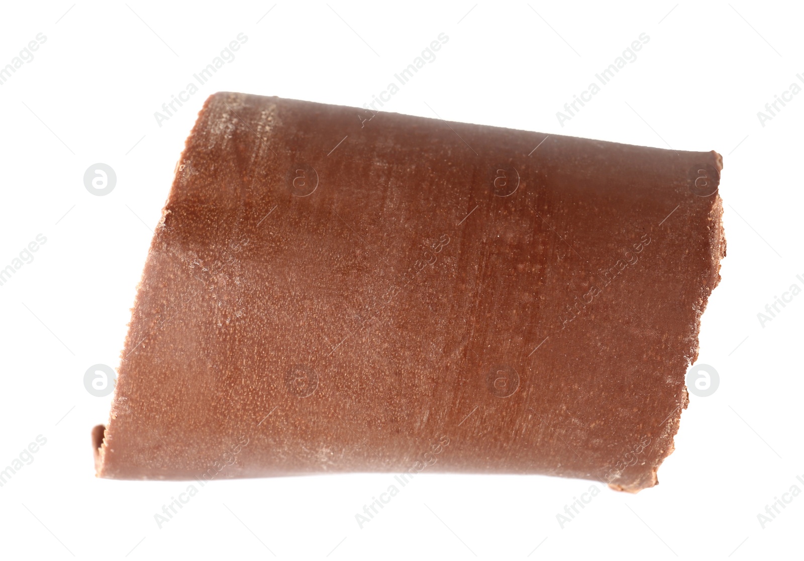 Photo of Curl of tasty chocolate on white background