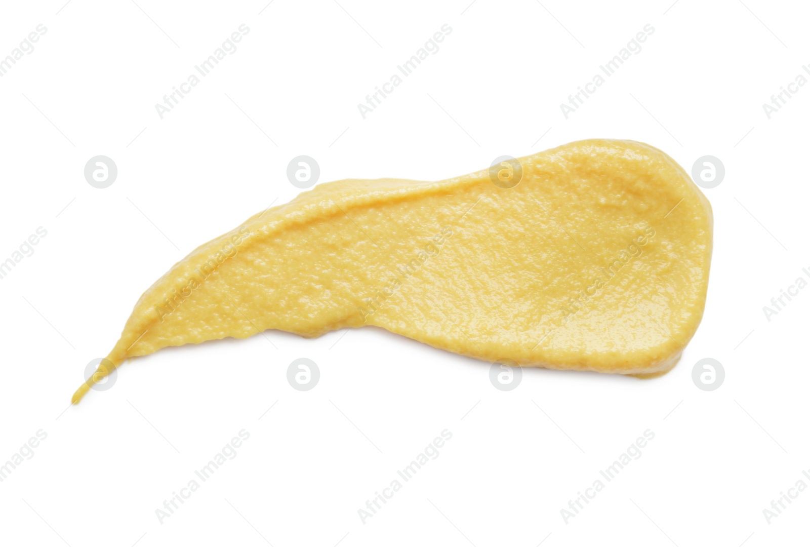 Photo of Smear of delicious mustard isolated on white, top view