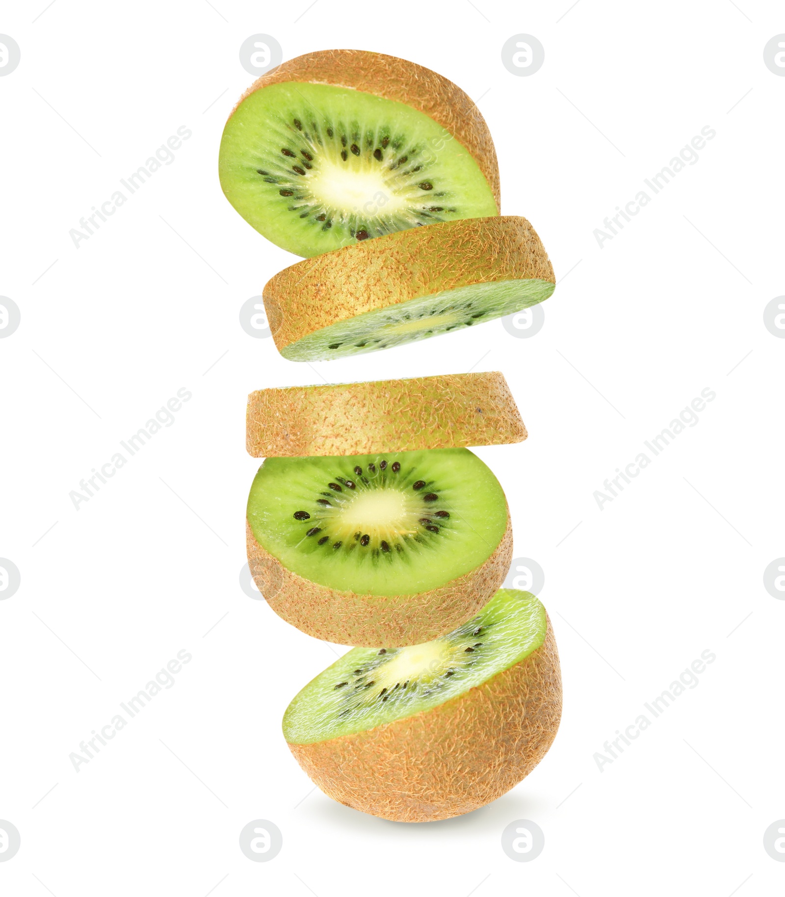 Image of Cut ripe kiwi fruit on white background