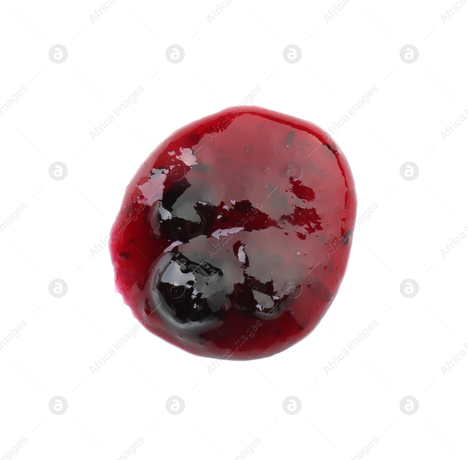 Photo of Tasty sweet jam isolated on white, top view