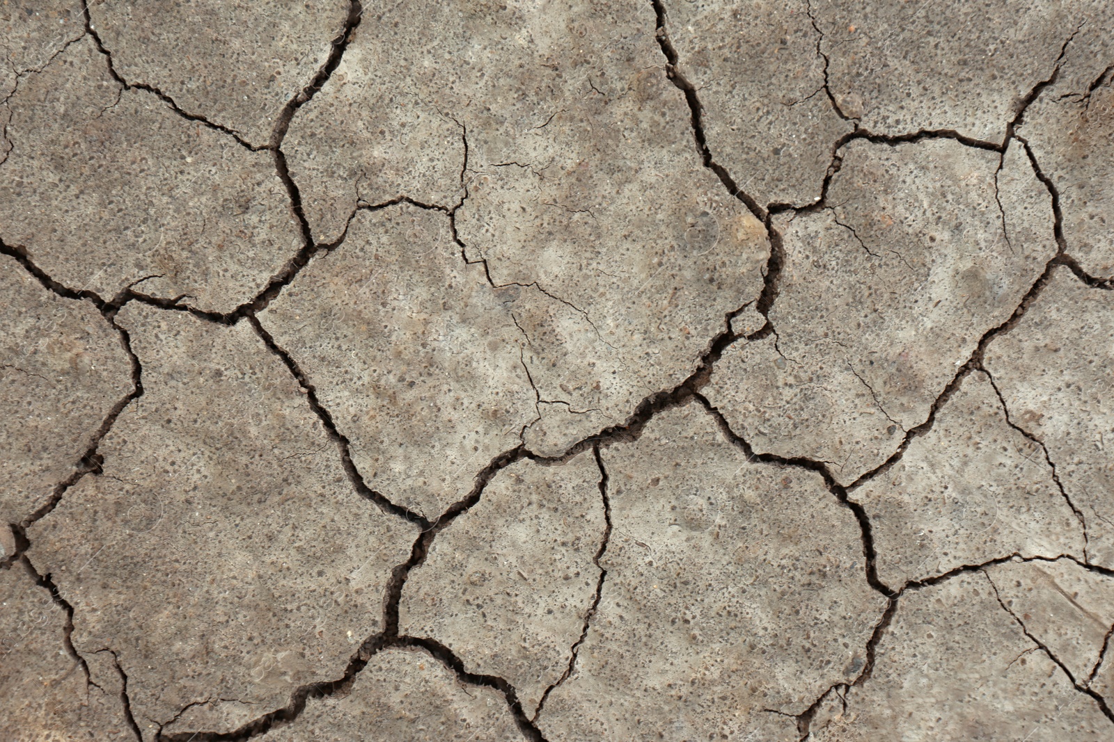 Photo of Dry textured ground surface as background, top view. Thirsty soil