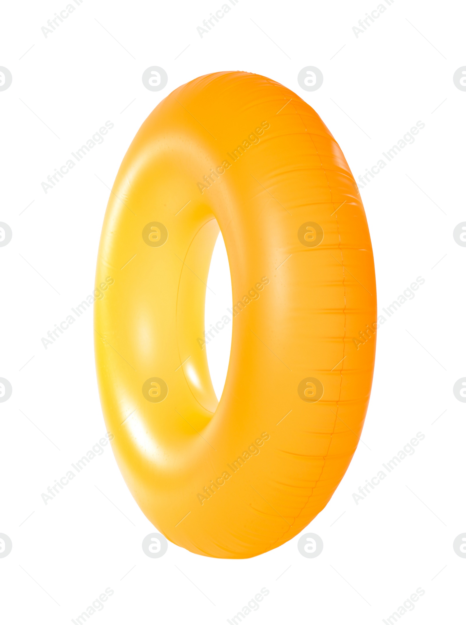 Photo of Bright inflatable ring on white background. Summer holidays