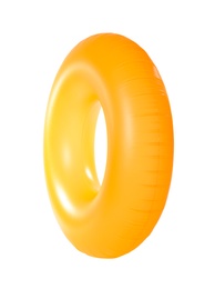 Photo of Bright inflatable ring on white background. Summer holidays