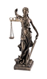 Photo of Statue of Lady Justice isolated on white. Symbol of fair treatment under law