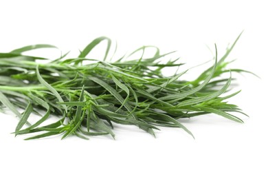 Photo of Sprigs of fresh tarragon on white background