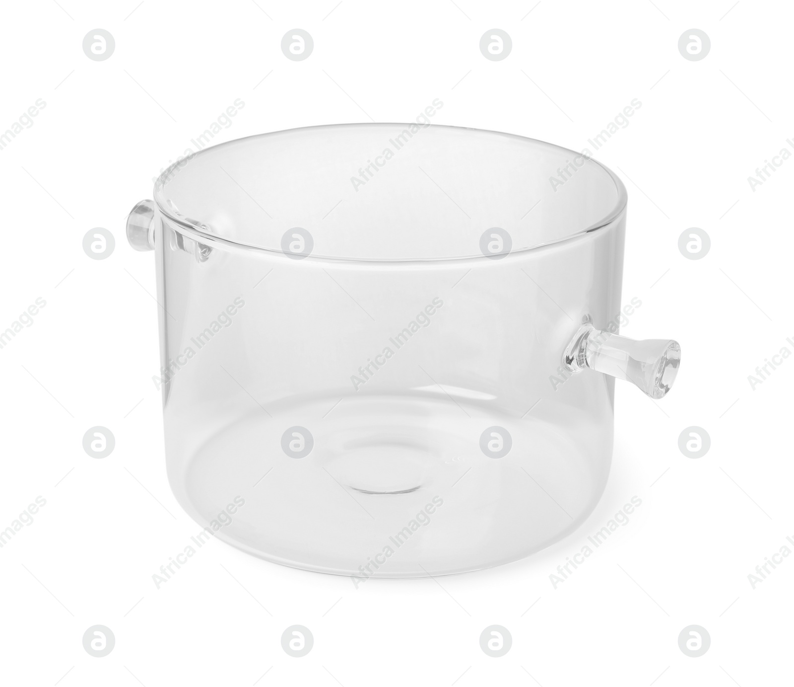 Photo of One empty glass pot isolated on white
