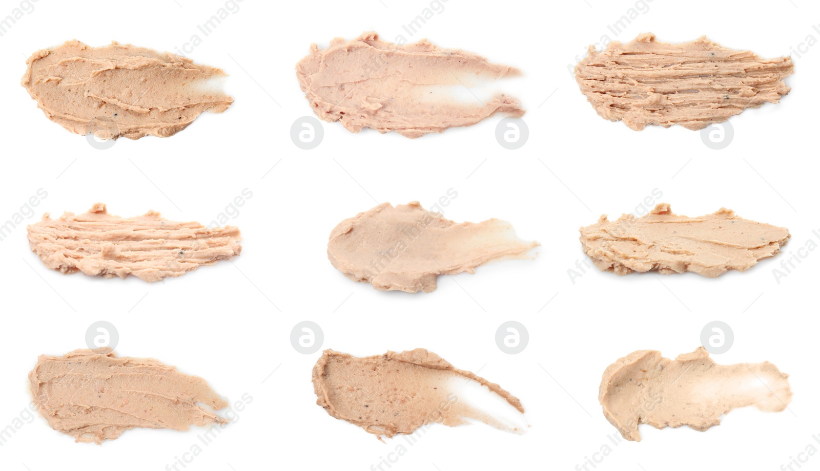 Image of Smears of tasty liverwurst on white background