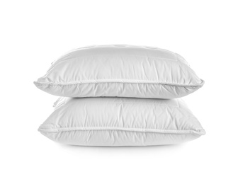 Clean soft bed pillows on white background