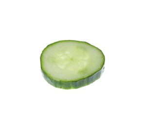 Photo of Slice of fresh green cucumber isolated on white