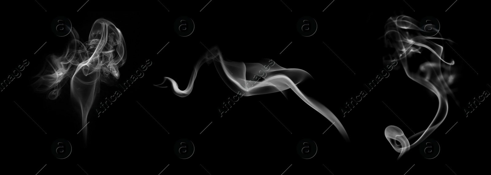 Image of Collection of white smoke on black background