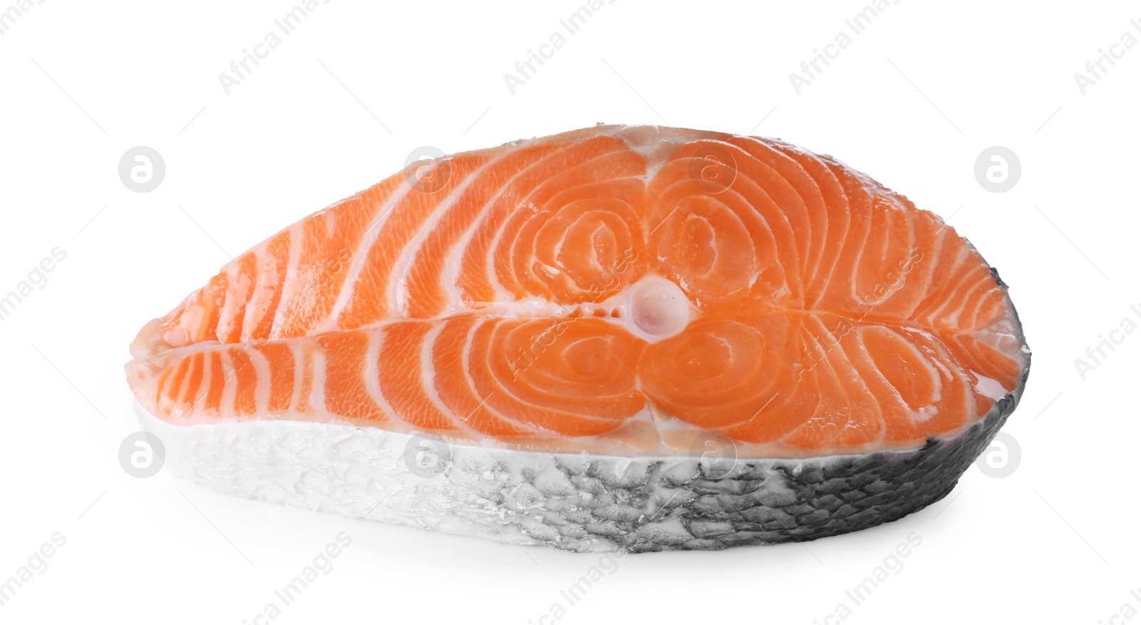 Photo of Fresh raw salmon on white background. Fish delicacy