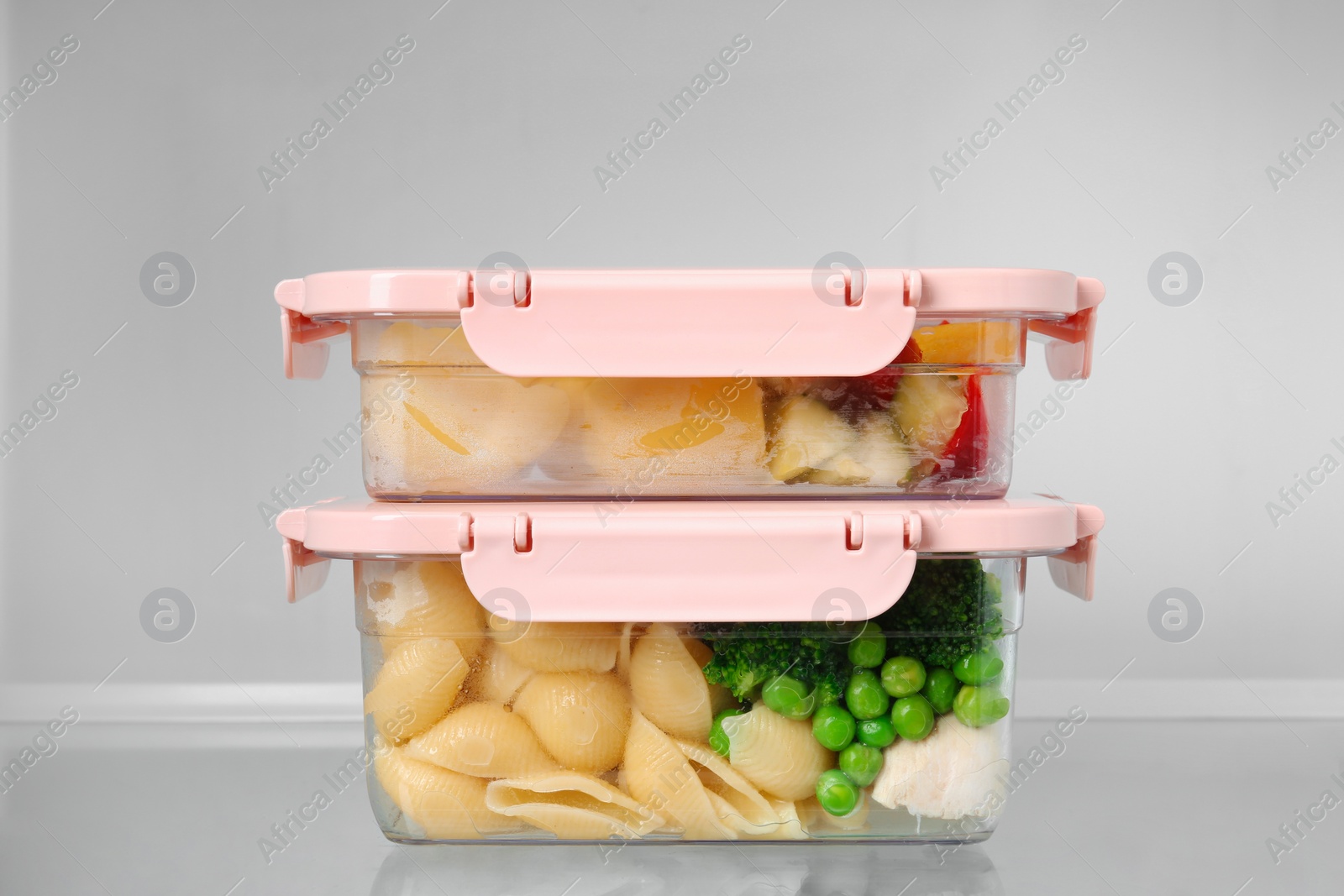 Photo of Boxes with prepared meals inside of refrigerator