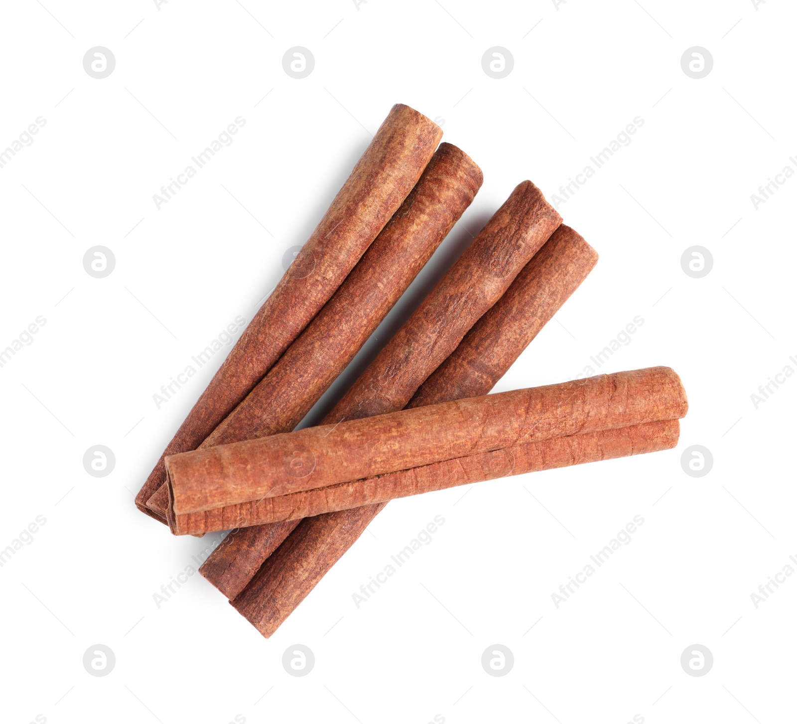 Photo of Cinnamon sticks isolated on white, top view